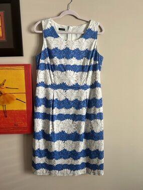 Talbots Blue and White Floral Stripe Midi Dress. Fully lined